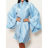 Robe Roupão Feminino De Cetim Detalhes Guipir Para Noivas