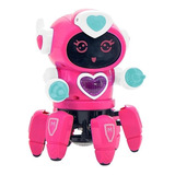 Robô Lady Face Digital Aranha Dançante Som Luz Rosa 