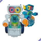 Robo Musical Transparente Luzes Som Movimento 360 Robot