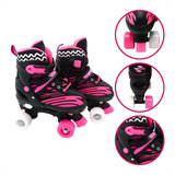 Roller Patins Infantil Quad 4 Rodas + Capacete Kit Proteção