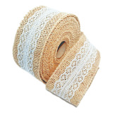 Rolo De Fita De Juta Com Renda Branca 6 Cm Peça Com 9,5m