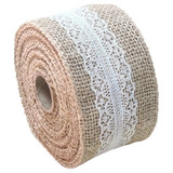 Rolo De Fita De Juta Com Renda Branca 8 Cm Peça Com 9,5m