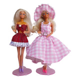 Roupa Barbie Vestido Xadrez+ Calcinha+ Chapéu+