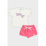 Roupa Bebê Camisa E Short Saia Marla Menina Smile Algodão
