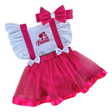 Roupa Bebê Menina Boneca Barbie Mesversário, Jardineira Romp