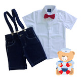 Roupa Bebê Ursinho Marinheiro Menino Conjunto Bermuda Jeans