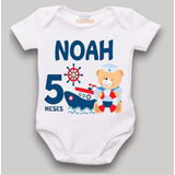 Roupa Body Bebê Urso Marinheiro Mês De Aniversário Cód 3738