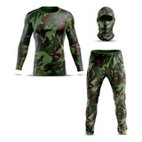 Roupa Conjunto Adulto Camuflado Touca Ninja Militar Térmica