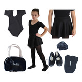 Roupa De Ballet Completa Infantil C/ Bolsa Preto Bale