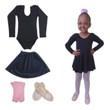 Roupa De Ballet Infantil Manga Longa C/ Saia De Balé, K4