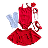 Roupa De Ballet Infantil Vermelha Com Saia De Transpassar