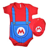 Roupa De Bebe Fantasia Ideal Mesversario Body+boina Mario 