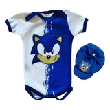 Roupa De Bebê Sonic Body E Boina Mêsversário Fantasia