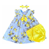 Roupa De Bebe Vestido C/ Calcinha E Tiara 100% Algodão 
