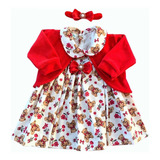 Roupa De Bebe Vestido Menina C/ Bolero E Tiara 100% Algodão