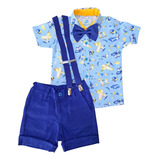 Roupa De Festa Infantil Tema Carrinho/brinquedos Conjunto De Menino Bermuda Com Suspensório, Camisa Social