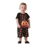 Roupa De Halloween Pra Bebê Macacão Curto Abobora + Brinde