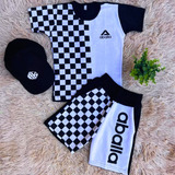Roupa Infantil Masculina Conjunto Camiseta Bermuda + Boné 