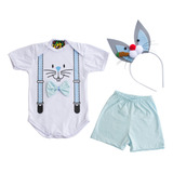 Roupa Mesversario Coelhinho Páscoa + Short E Orelhas Menino