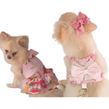 Roupa Pet Para Cachorro Kit Vestido E Coleira Com Guia Rosa
