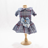 Roupa Pet Vestido Flanela Xadrez Marinho Para Cão E Gato