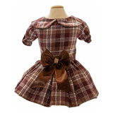 Roupa Pet Vestido Flanela Xadrez Marrom Para Cão E Gato