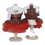 Roupa Pet Vestido Noel Xadrez Natal Luxo Cão E Gato