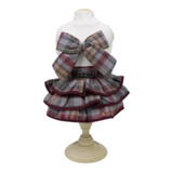 Roupa Pet Vestido Saia Xadrez Bordô Para Cão E Gato