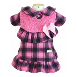 Roupa Pet Vestido Soft Xadrez Rosa Para Cão E Gato