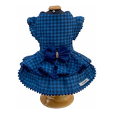 Roupa Pet Vestido Xadrez Marinho Para Cão E Gato
