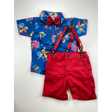 Roupa Pocoyo Infantil Com Suspensório E Gravata Bebe
