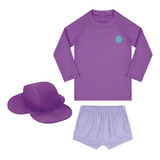 Roupa Praia Bebê Menina Conjunto Proteção Solar Uv + Chapéu