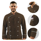 Roupa Profissional De Cozinha Dólmã Chef Manga Longa Marrom