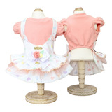Roupa Roupinha Pet Jardineira P/ Cachorro Corações Salmão