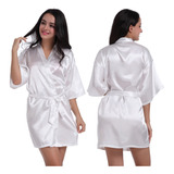 Roupão Curto Sexy De Verão Cardigan Fino Sólido Brilhante