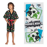 Roupão Minecraft Infantil Aveludado+toalha De Banho