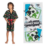 Roupão Minecraft Infantil Aveludado+toalha De Banho Premium
