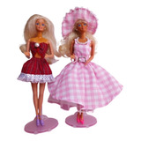 Roupinha Barbie Vestido Xadrez Calcina Chapéu