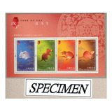 S1335 Hong Kong, China 2008 Bloco 4 Selos Ano Rato Specimen