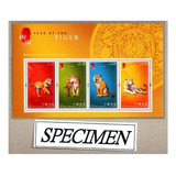 S1336 Hong Kong, China 2010 Bloco 4 Selos Ano Tigre Specimen