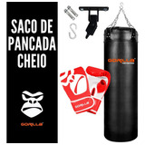 Saco De Pancada 120 Cheio + Luva Pro + Suporte Gorilla Cor Vermelho