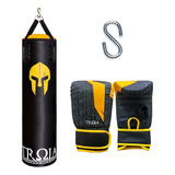 Saco De Pancada 160cm + Luva De Treino Profight Troia Cor Preto
