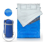 Saco Dormir Kuple Casal C/ Travesseiro Camping -5 A 5°c Ntk Cor Azul-turquesa Localização Do Zíper Direita