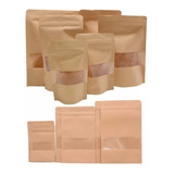 Saco Stand Up Pouch Kraft Embalagem Com Visor 10x16+3 50 Un