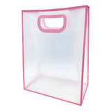 Sacola Transparente Pvc Com Alça - Rosa - 25x30x15cm