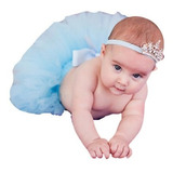 Saia Bailarina Newborn Azul Bebê Tiara Princesa