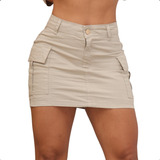 Saia Cargo Feminina Cintura Alta Com Lycra