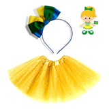 Saia De Tule Amarela Infantil Meninas Copa Brasil + Tiara