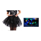 Saia De Tule Tutu Preta Coração Fantasia Com Led Promoção