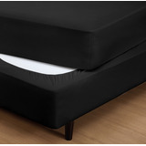 Saia Elástica Solteiro Fit Box Em Malha 100% Algodão Preto